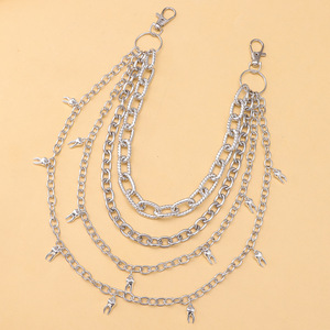 Chaîne de taille multicouche Yueli pour femme avec pendentif dent, en argent tibétain, chaîne de corps à usage quotidien, design à pompons - Product Image 1