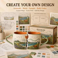 Vaisselle en céramique Isle of Skye Scottish Highland Coastal Lighthouse Twinsome Cow Lavender Field Cliff View avec cuillère – Vente en gros