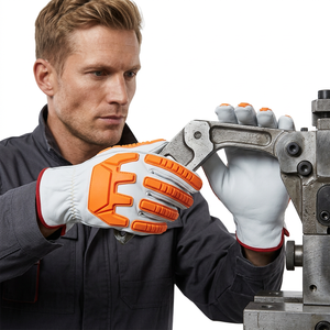 Guantes de Trabajo de PU Blancos con Palma y Dedos Antideslizantes Naranjas, Puño Recto, Guantes de Seguridad de Uso General - Product Image 4