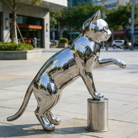 Escultura de Gato de Acero Inoxidable Grande, Pulida a Espejo, Resistente a la Intemperie, para Jardín, Parque o Exterior, Venta al Por Mayor