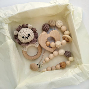 León-Pulseras de ganchillo para bebé, mordedor de madera, chupete de silicona, chupete, juguetes sensoriales, dentición para bebé, para regalo - Product Image 3