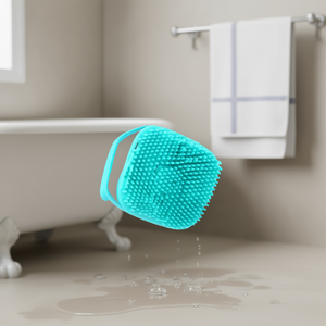 Brosse de toilettage pour animaux de compagnie, poils denses en silicone, conception ergonomique pour chats, accessoire de bain bleu rose, outil de massage durable - Product Image 2