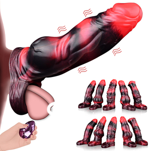 Vibrador de manga de pene de perro de nudo grande, Juguetes sexuales masculinos para extensor de pene <span class=keywords><strong>con</strong></span> 10 modos de vibración, agrandador de pene, engrosamiento para <span class=keywords><strong>hombres</strong></span> - Product Image 1