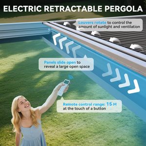 Pergola rétractable électrique 10x13, pergola motorisée à lames orientables en aluminium, 2 lames réglables indépendantes - Product Image 4