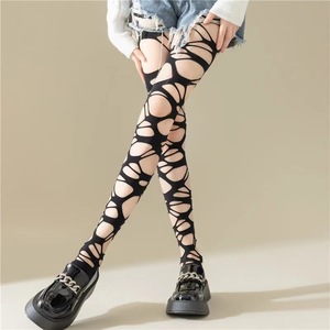 Black Ripped Thigh High Stockings 5D Ultra Thin Transparent Gothic Punk Women's Pantyhose Y2K Style - Product Image 1