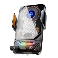 Support de téléphone de voiture avec chargeur sans fil 15W, port USB, fixation automatique pour console centrale et grille d'aération, support métallique à serrage automatique