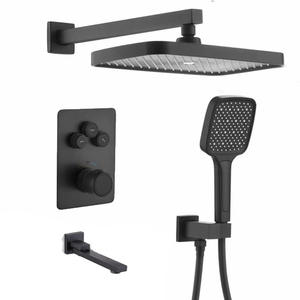 Conjunto de Ducha Empotrado Negro Rectangular Termostático con Tecnología Anticorrosión y Antidecoloración, Montado en Pared, Agua Fría y Caliente, con Rociador de Mano - Product Image 4
