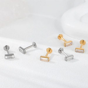 Zircon Ear Cartilage <b>Stud</b> 16G 1.2mm 8mm Square Geometric Zinc Alloy Piercing Jewelry Unisex - Product Image 2
