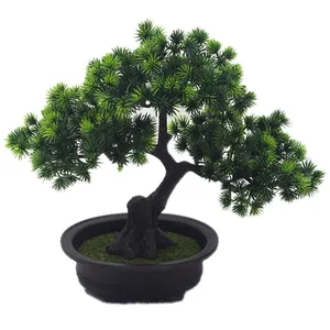 Lorenda PSS03 petit bonsaï en plastique vert, pin vieilli, Mini sapin de noël artificiel