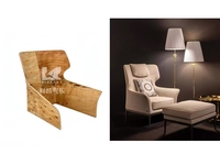 Chaise simple moderne en tissu avec structure en contreplaqué d'eucalyptus pour salon, chambre et hôtel