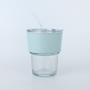 Canecas de Café Modernas Reutilizáveis de Vidro Isolado Ecológicas de 400ml à Prova de Vazamento com Suporte de PU de Padrão Sólido para Volta às Aulas - Oferta Imperdível - Product Image 2