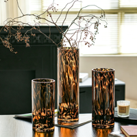 Vas Kaca Motif Kura-kura Minimalis Modern, Vas Bunga Hidroponik Silinder Pola Leopard, Ornamen Dekorasi Rumah