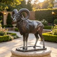 Sculpture en bronze coulé personnalisable, style faune réaliste, décoration de parc et de jardin, statue d'animal mouton à grandes cornes