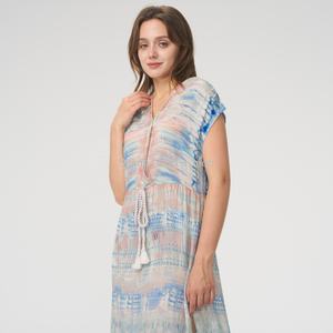 Nouvelle Collection 2025 : Robe Midi Femme Personnalisée, Décontractée, Été, 100% Coton, Sans Manches, Technique Tie-Dye, Volants, Design Tendance - Product Image 4