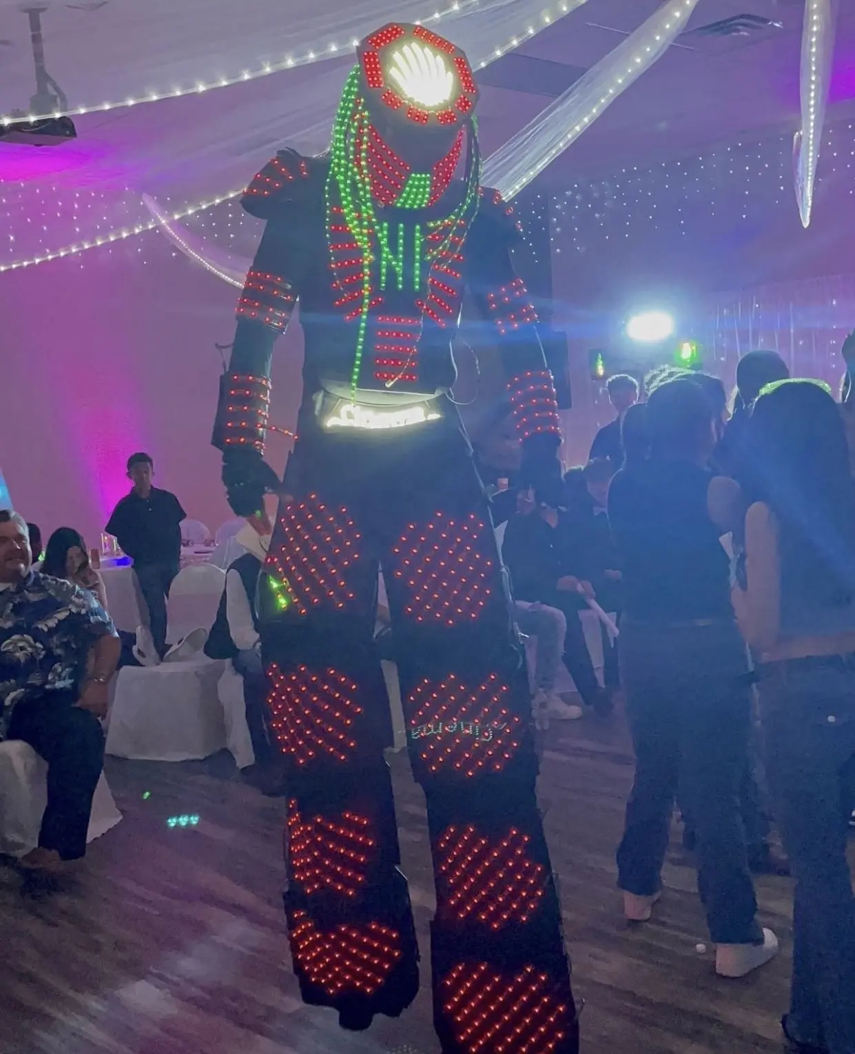 LED robot costume colorato stilt robot suit party glow performance costume con guanti laser