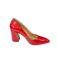Chaussures à talons carrés en PU rouge pour femmes, tendance, à enfiler, avec semelle épaisse, logo, été, automne