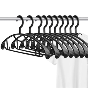 Black <b>Plastic</b> Clothing Hangers Non-Slip Rectangle Design Wardrobe Use Space Saving Minimalist Style <b>Hooks</b> & Rails - Product Image 1
