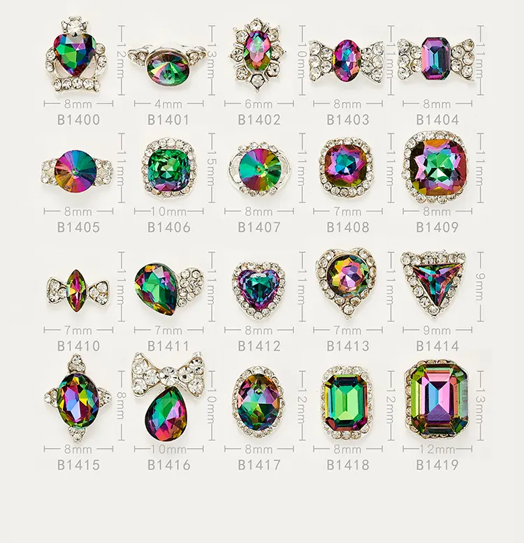 Wholesale Mix Shapes Diamond Metal Twisted Bar Beads Nail Art Rhinestones Gems Decals Manicure DIY