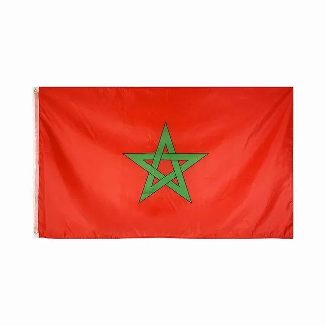 Pronto para enviar nenhuma bandeira externa de 3x5 pés 100% poliéster, com duas argolas, bandeira do marrocos