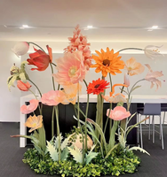 H-583 Ensemble de fleurs géantes personnalisées en papier crépon et organza pour décoration de fenêtre, ensemble floral pour mariage et fête, présentoir autoportant pour magasin