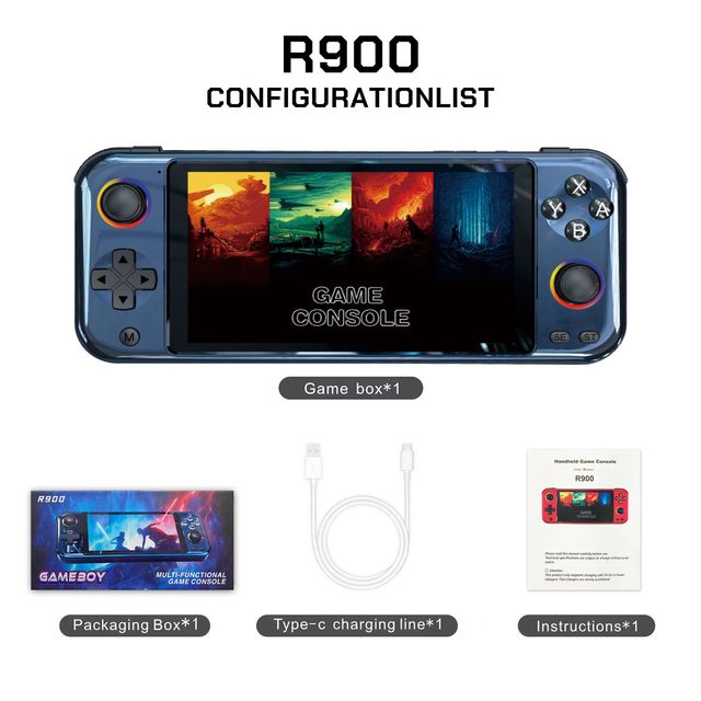 R900 Handheld Game Console 50 Inch 7201280 LCD Screen RK3128 Quad Core 64GB Wi-Fi 3500mAh 15000 Plus Classic Retro Games