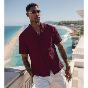 Chemise boutonnée d'été personnalisée pour homme, manches courtes, texture décontractée, idéale pour la plage et les vacances, 100 % coton respirant en popeline - Product Image 3