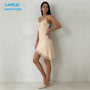 ผู้ผลิตชุดนอนลูกไม้แบบสั่งทำ ชุดนอนผ้าฝ้ายสั้นสำหรับผู้หญิง พร้อมดีเทลโบว์ บริการ OEM ODM โรงงานผลิตชุดนอน - Product Image 3