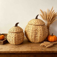 Décoration de table artisanale en rotin tressé en forme de citrouille, en fibres naturelles, pour la récolte d'automne, Halloween et Thanksgiving