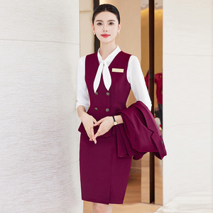 Women's Professional Hotel Receptionist Uniform Vest Solid Color Polyester Slim Fit Workwear For Beauty Salon And Wellness - Product Image 4