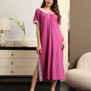 Pyjama XL personnalisable pour femme, sexy, en dentelle, col en V, avec cordon de serrage, en viscose, couleur unie, respirant, bretelles croisées sur le <span class=keywords><strong>devant</strong></span> - Product Image 3