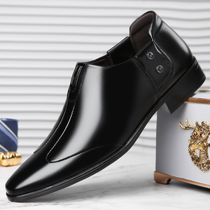 Chaussures habillées en cuir pour hommes, à bout pointu, à enfiler, semelle souple, pour mariage, affaires, formelles, automne, Oxfords, noir uni - Product Image 1