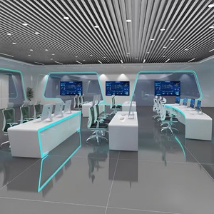 <span class=keywords><strong>Console</strong></span> de commande moderne en <span class=keywords><strong>laque</strong></span> blanche pour salle de surveillance multi-écrans incurvée - Product Image 2