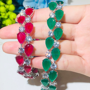 Dual Row Red <strong>Ruby</strong> Pear Cut Cubic Zircon Tennis Bracelet Women Big Bracelet <strong>Bangle</strong> for Wedding Party High Quality Crystal Jewelry - Product Image 3