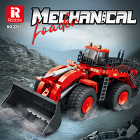 Reobrix 1876PCS Model Mainan Loader Artikulasi RC Merah 2.4GHz Dikendalikan Aplikasi 4-Motor Wheel Loader Building Kit untuk Dewasa