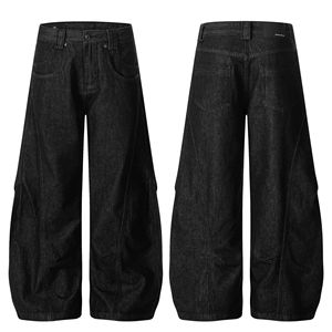 Jean évasé rétro déstructuré en denim noir délavé pour homme, style streetwear, coupe ample, modèle Machete - Product Image 1