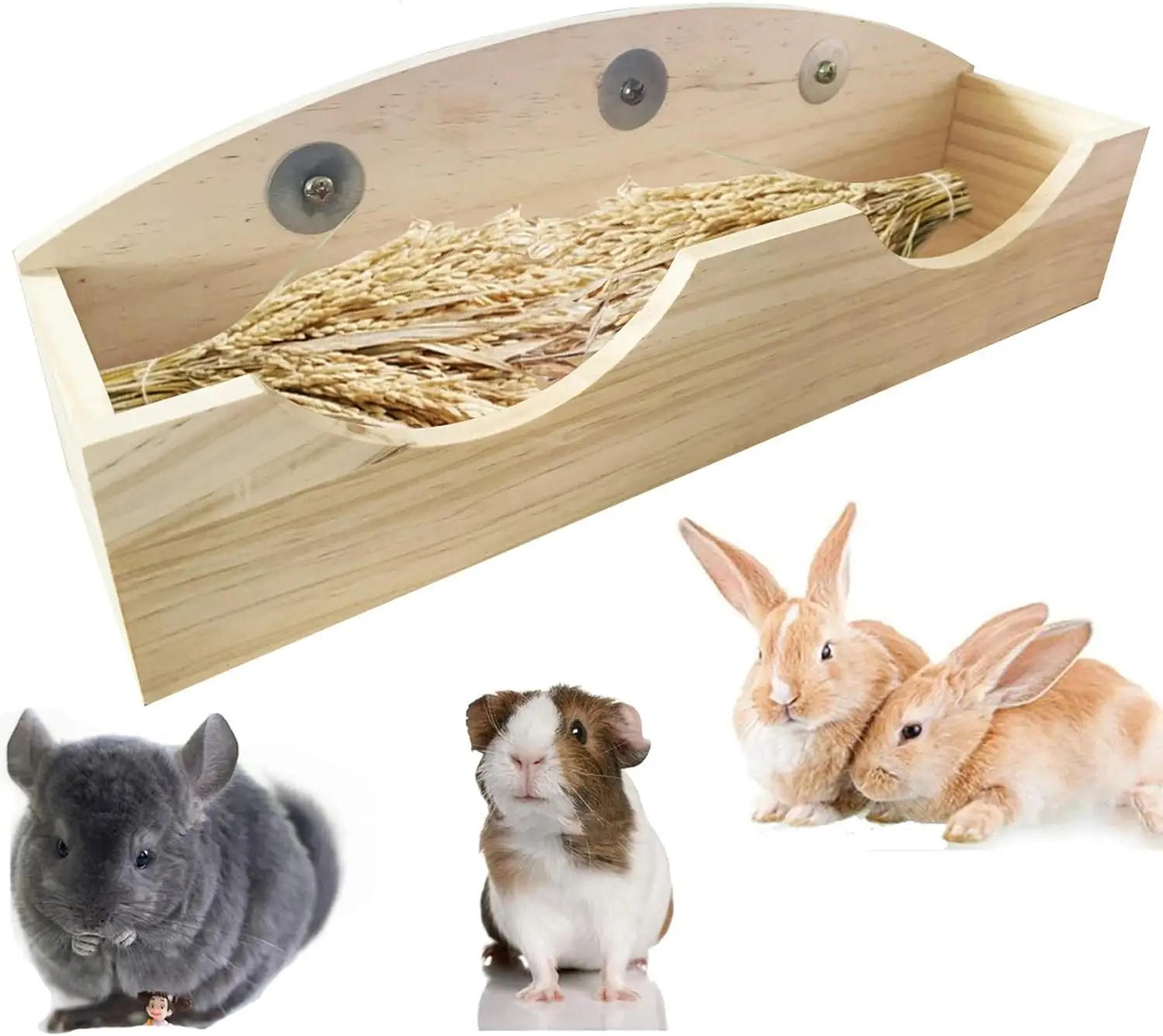 Houten Hooi Feeder Bunny Voedsel Kribbe Hooi Kribbe Rack Grashouder Voor Cavia Chinchilla Hamster En Konijn
