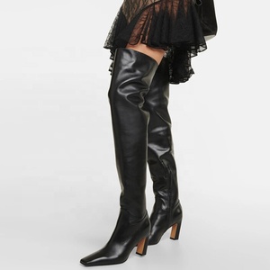 Botas Altas de Cuero Genuino para Mujer, Talla Grande 46, Ajuste Ancho, Tacón Grueso, Cremallera Lateral, Botines Personalizados - Product Image 1