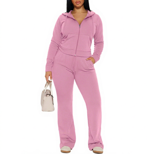 Conjunto de Top Corto con Capucha de Terciopelo y Pantalones Jogger para Mujer, Cierre Frontal Completo, Color Sólido, Chándal Informal para Todas las Temporadas - Product Image 1