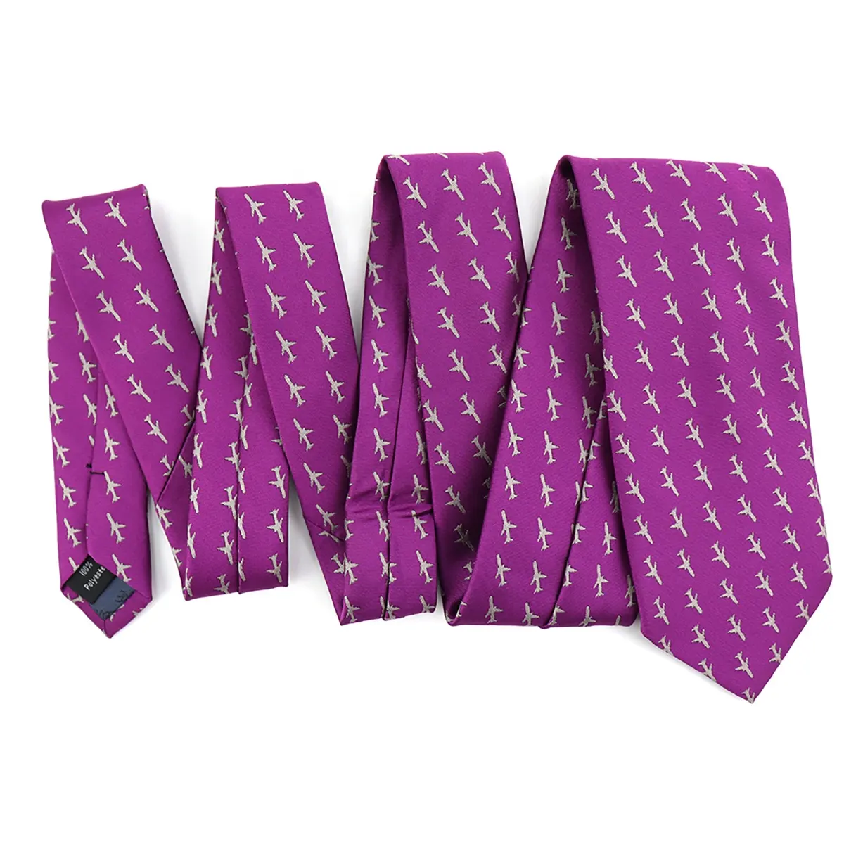 Mens Tie Fashion Boeing 747 Aviation Flying Plane 100 Polyester Custom Woven Durable Purple Captain Wholesale Airplane Necktie