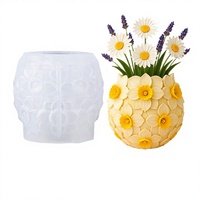 Moule en silicone Relief Daffodil pour pot de bougie rond, idéal pour la fabrication de pots de fleurs en plâtre et béton DIY