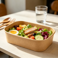 Boîte à bento rectangulaire en papier kraft jetable pour usage industriel, grande quantité en stock, conteneur alimentaire personnalisé anti-fuite