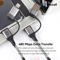 Kabel pengisian daya Cepat USB-C 4 in 1 PD 240W dengan jaket nilon untuk ponsel IOS & Android