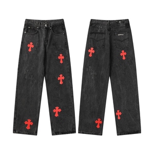 Pantalones vaqueros con parche cruzado desgastado de diseño personalizado de alta calidad para hombre, pantalones holgados elásticos, pantalones vaqueros rasgados rectos a la moda para hombre - Product Image 6