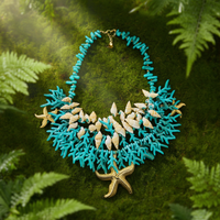 Collier statement CBBA-1980 en or plaqué avec étoiles et perles, pour les soirées - Accessoire élégant et stylé pour femmes