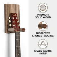 VINCOURNA – ensemble de supports muraux pour guitare, 3 supports de fixation pour guitare acoustique/électrique/basse, ukulélé, noir carbonisé, taille max. 10