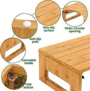 เก้าอี้กระโถนน้ำไม้ไผ่กันน้ำพับได้สำหรับใช้ในห้องน้ำปรับได้พร้อมที่วางเท้ากันลื่น - Product Image 3