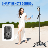 Perche à selfie avec suivi automatique du visage par IA, stabilisateur de téléphone extensible 2-en-1 avec cardan 360°, 1,63 m °   Télécommande à commande gestuelle par rotation