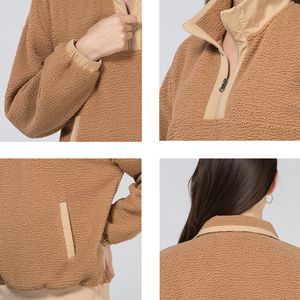 Personnalisé Unisexe <span class=keywords><strong>Hiver</strong></span> Sherpa Polaire Quart Demi 1/4 3/4 Zip Veste <span class=keywords><strong>Pull</strong></span> Sweat pour Femmes - Product Image 5
