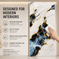 Panneau mural décoratif en PVC brillant MORLENX, imitation marbre UV, agate blanc, noir et or, pour la décoration intérieure d'hôtels et de villas
