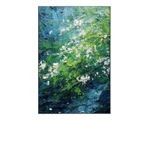 Peinture à l'huile d'art abstrait, texture verte, rectangle, cadre noir, décoration murale moderne pour salon - Product Image 5